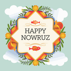 Wall Mural - Happy Nowruz Floral and Egg Frame Design