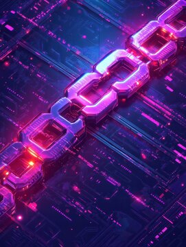 Isometric blockchain technology landing page concept. Blockchain finance, stock exchange and global cryptocurrency mining illustration on ultraviolet background. Vector 3d isometric illustration.
