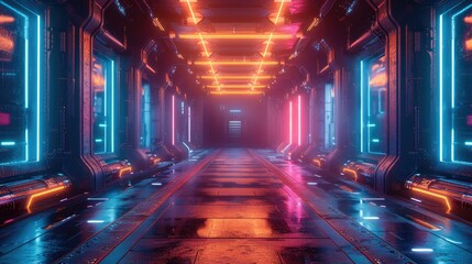 Poster - Neon stage center, sci-fi.