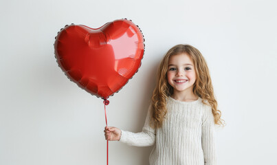 Wall Mural - Cute Kid Holding a Heart-Shaped Balloon for Valentine's Day