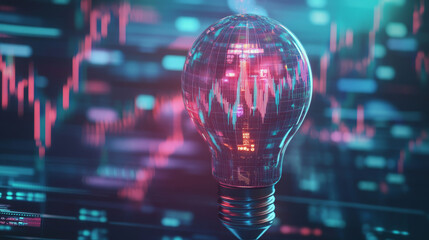 Poster - vector illustration 3d polygonal stock market candle sticks inside a digital light bulb. economics i