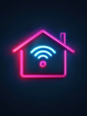 Poster - smart home neon icon. Elements of internet things set. Simple icon for websites, web design, mobile app, info graphics