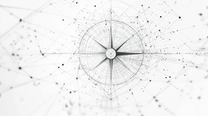 Poster - Grey compass rose with polygon line on abstract background. Polygonal space low poly with connecting dots and lines. Connection structure. Vector science background