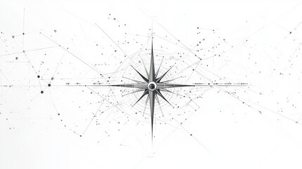 Poster - Grey compass rose with polygon line on abstract background. Polygonal space low poly with connecting dots and lines. Connection structure. Vector science background
