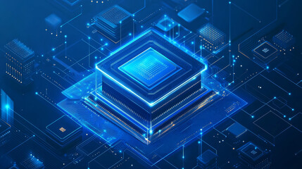Poster - Abstract digital circuit board in blue. Cyber background. Futuristic microchip processor concept. Artificial intelligence web banner. 3D illustration blue technology vector illustration.
