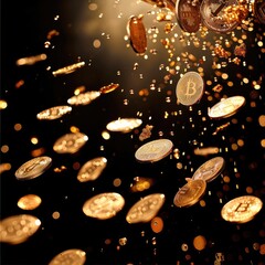 Poster - The background gold coins are pouring, Black background.
