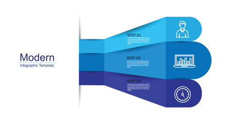 Fototapete - Modern infographic template. Big paper arrow of 3 Blue horizontal strips
