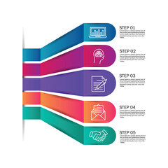Poster - Modern infographic template. Big paper arrow of 5 colourful horizontal strips