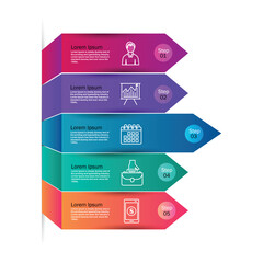 Poster - Modern infographic template. Big paper arrow of 5 colourful horizontal strips. Can be used for graph, chart, report, presentation