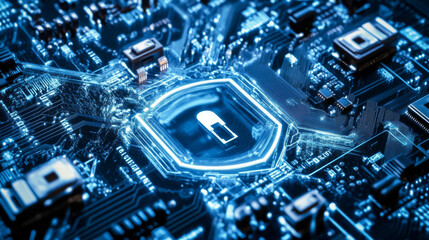 Poster - security shield. digital technology protect sign. cyber security and information or network protecti