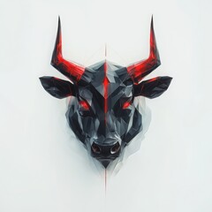 Poster - Aggressive red accented bull head art minimalist design for modern digital galleries
