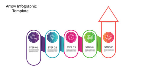 Fototapete - Vector infographic arrow template with 5 steps. Can be used for web design, timeline, diagram, process chart, graph, business presentation
