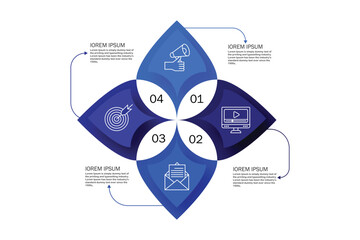 Fototapete - Round flower diagram with 4 Blue petals. Concept of four steps or stages of business cyclical process