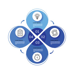 Fototapete - Round flower diagram with 4 Blue petals. Concept of four steps or stages of business cyclical process