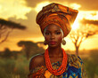 © Dzenka - Elegant traditional african costume at sunset in savanna scenery for cultural heritage display