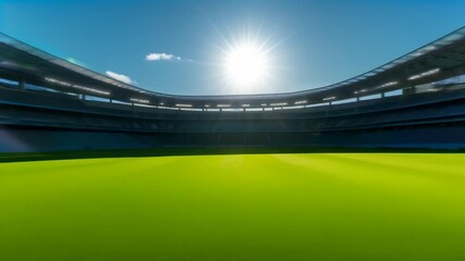 Aufkleber - The sun shines over an empty soccer stadium, creating a vibrant and energetic atmosphere perfect for game day. Ideal for sports designs