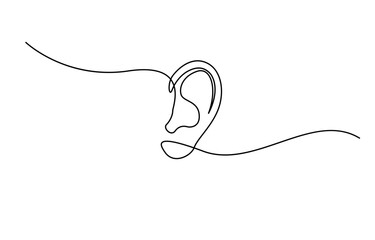 Aufkleber - Human ear continuous line art drawing, with white background, Vector illustration, Vector illustration of human ear continuous single line drawing, Continuous one line drawing of human ear.