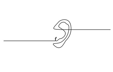 Aufkleber - Human ear continuous line art drawing, with white background, Vector illustration, Vector illustration of human ear continuous single line drawing, Continuous one line drawing of human ear.