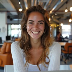 Canvas Print - Happy woman in a training course, in a modern office.