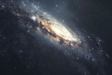 Wall Mural - galaxy with a bright yellow star in the center. the galaxy is filled with stars and is very dark