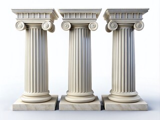 Poster - Conceptual Photography of a Three Pillars Diagram on a White Background, Representing Stability, Support, and Structure in Business and Education Settings