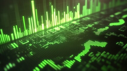 Poster - A glowing 3D graph representing a stock market boom in vibrant green tones.