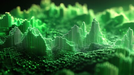 Poster - A glowing 3D graph representing a stock market boom in vibrant green tones.