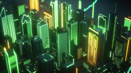 Poster - A glowing 3D graph representing a stock market boom in vibrant green tones.