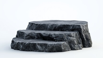 Poster - Natural stone formation with layered structure in a minimalist setting showcasing earthy tones and textures
