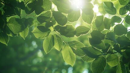 Wall Mural - A close-up of green leaves with sunlight shining through.