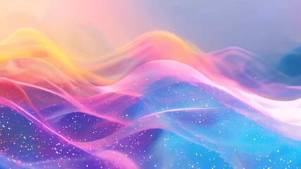 Poster - Abstract soft waves in pastel pink, yellow, and purple tones, with glittering particles creating a serene and dreamy atmosphere.