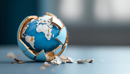 Poster - Global economic volatility cracked world sphere abstract concept studio environment close-up viewpoint impact on society