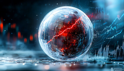 Poster - Global economic volatility analyzing trends in a transparent sphere digital environment conceptual visualization