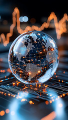 Poster - Global economic volatility impact on business trends digital sphere data visualization urban environment analytical perspective