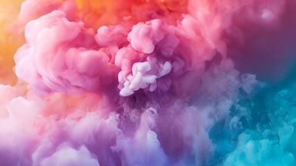 Poster - Colorful ink clouds swirl and blend underwater, creating a mesmerizing and artistic scene with vivid pink, blue, and yellow hues.