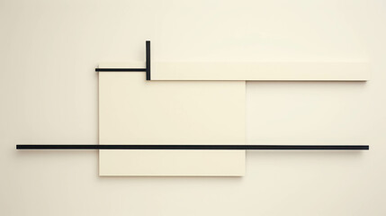 Poster - Abstract Composition with Geometric Shapes in Neutral Tones and Black Lines