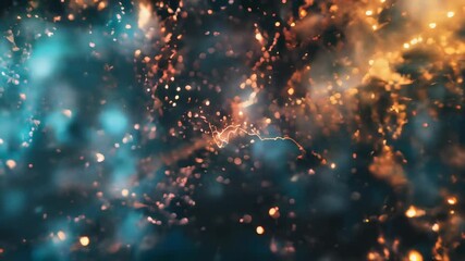 Poster - Dynamic sparks and light trails dance in a dark, mysterious setting, illustrating abstract energy and movement in vivid blue and orange tones.