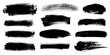 © Natalia - Set of brush strokes. Texture of acrylic, charcoal, chocolate, paint, eyeshadow, lipstick on rough, gritty white paper sheet. Vector illustration of black textured spots of various shapes.