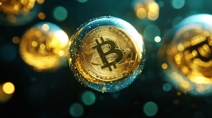 Poster - A vibrant image of gold coins in a digital trading sphere, highlighting modern investment strategies.