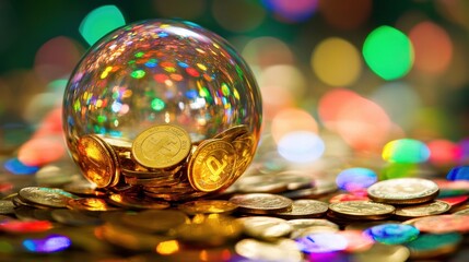 Poster - A vibrant image of gold coins in a digital trading sphere, highlighting modern investment strategies.