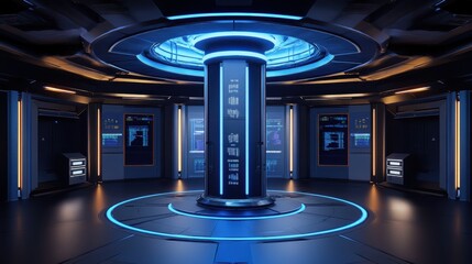 Poster - A vibrant stock market concept with dynamic financial data and futuristic blue lighting.