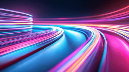 Poster - Dynamic, vibrant neon light trails curving across a dark background, creating a sense of speed, energy, and modern digital aesthetics.