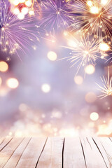 Wall Mural - purple and gold fireworks bursting in the night sky celebration