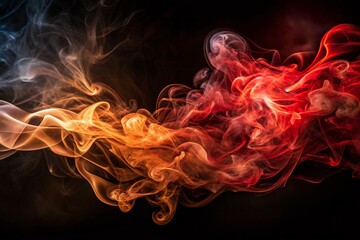 Poster - Dynamic Red and Brown Smoke Patterns Swirling Over a Dark Background in Silhouette Photography Capturing Mysterious and Ethereal Aesthetics for Artistic Displays