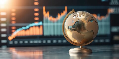 Poster - vintage globe with global stock market charts displaying financial trends in background with dramati