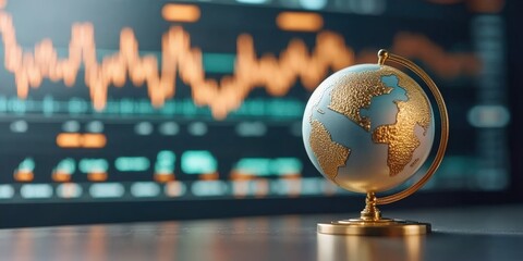 Poster - detailed close-up of a globe with stock market charts in the background displaying financial trends 