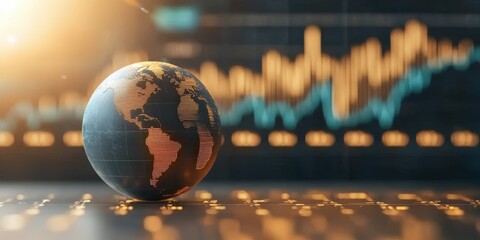 Poster - Globe on Table with Financial Graph in Background, Representing Global Stock Market Trends and Economic Analysis with Realistic Details