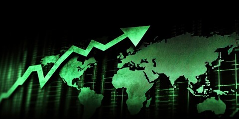 Poster - green stock market graph displaying upward trend with arrow indicating growth, symbolizing financial