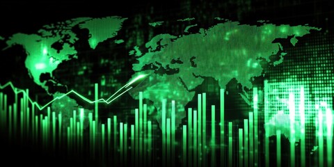 Poster - green stock market graph with rising arrow representing increased market trends and global economic 