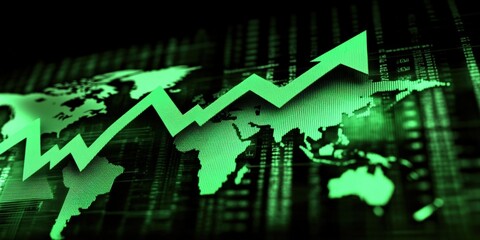 Poster - Green Stock Market Graph with Rising Arrow Illustrating Positive Trends in Financial Growth and Investment Opportunities in Global Markets